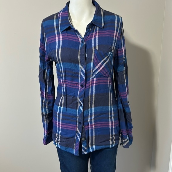 Rails Tops - RAILS Sun Navy Blue Pink White Flannel Button Down Shirt Sz S